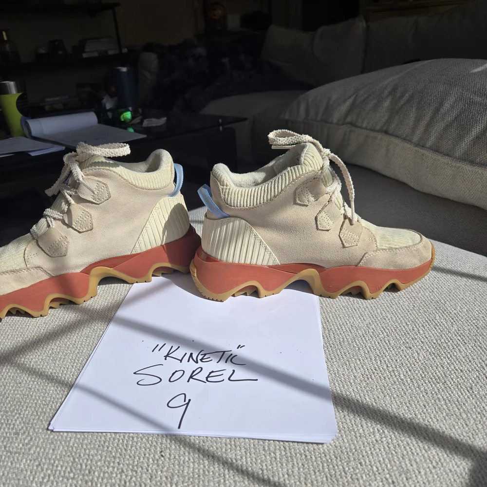 Sorel Kinetic Sneakers in Cream and Red - Picture 3 of 5